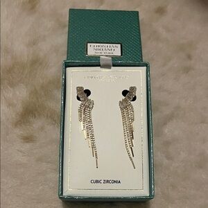 Christian Siriano Gold Rhinestone Dangle Earrings with Diamond Cuff